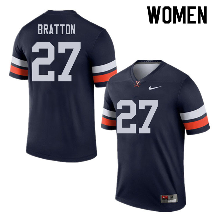 Women #27 KJ Bratton Virginia Cavaliers College Football Jerseys Sale-Navy - Click Image to Close